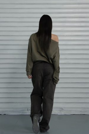 Slouchy Oversized Sweatshirt with Retro Casual One-Shoulder Design - Y2K Inspired Fashion