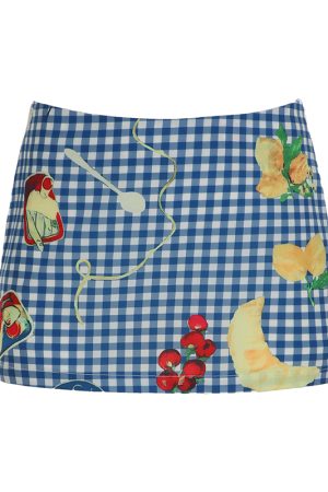 Small Daisy Floral Bodycon Skirt - Women's Fresh Oil Paint Blue Midi Skirt for Spring - Trendy Dopamine Fashion