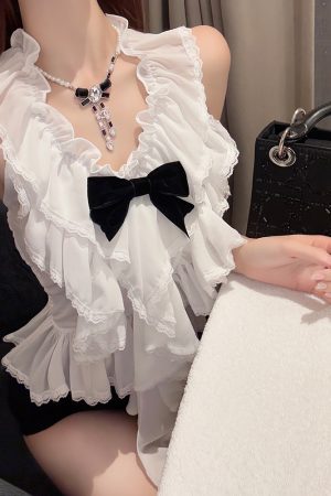 Small Fragrant Wind Halter Ruffle Vest Chiffon Shirt - Chic 90s Inspired Top