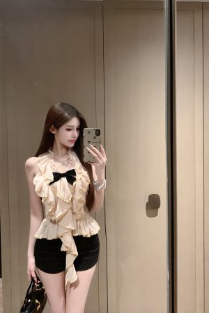 Small Fragrant Wind Halter Ruffle Vest Chiffon Shirt - Chic 90s Inspired Top