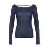 Smog Blue Lace-Up Backless Fitted Thin Knit Top for Women - One-Shoulder Long Sleeve Solid Color Shirt, Y2K Style