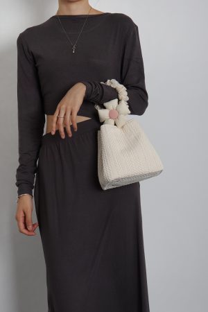 Soft Floral Woven Bucket Handbag - Cute 2024 Spring/Summer Crossbody Bag with Wheat Ear Design