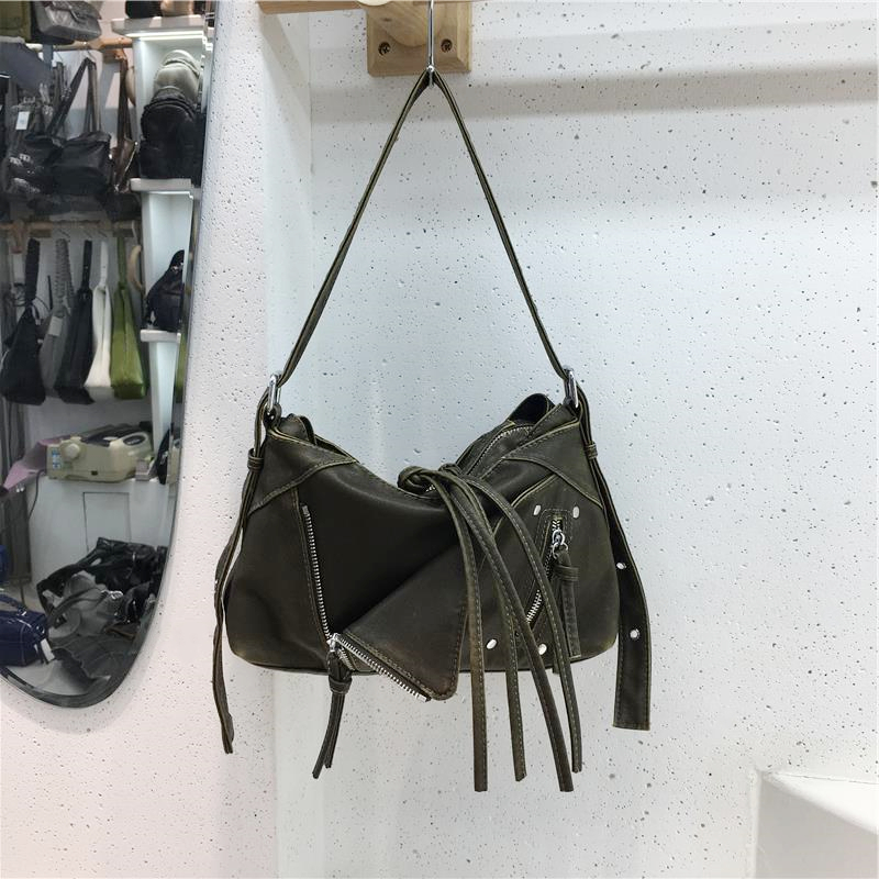 Soft Leather Fringe Underarm Bag - Casual Motorcycle Crossbody Tote for Commuters - 2024 Trendy Fashion Accessory Soft Leather Fringe Underarm Bag - Casual Motorcycle Crossbody Tote for Commuters - 2024 Trendy Fashion Accessory