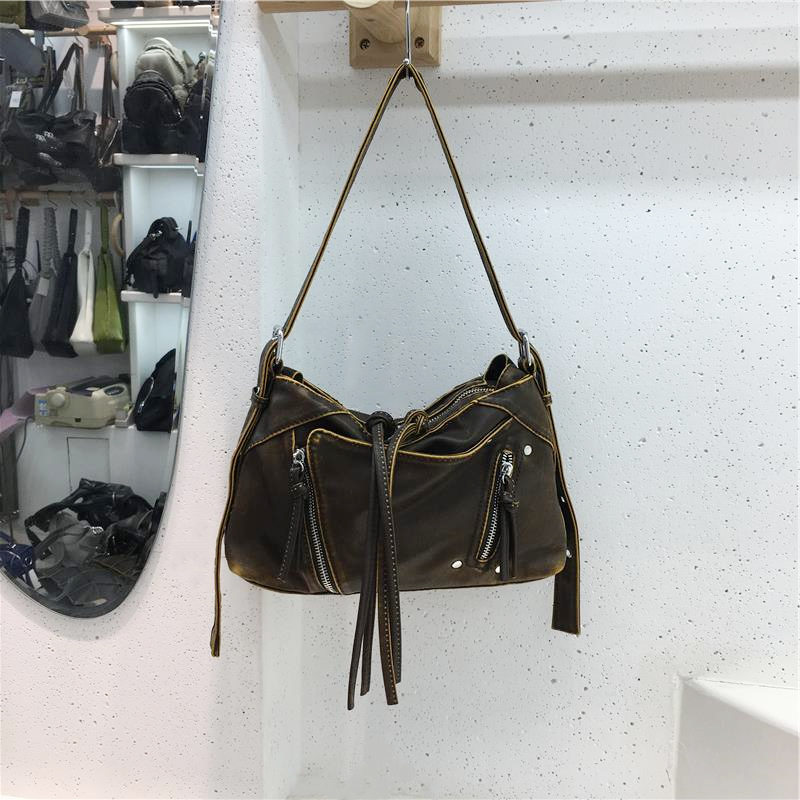 Soft Leather Fringe Underarm Bag - Casual Motorcycle Crossbody Tote for Commuters - 2024 Trendy Fashion Accessory Soft Leather Fringe Underarm Bag - Casual Motorcycle Crossbody Tote for Commuters - 2024 Trendy Fashion Accessory