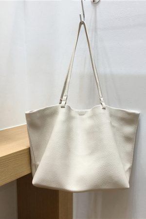Soft Leather Single-Shoulder Tote Bag for Women - Versatile Minimalist Mother-Child Bag in Solid Color, Collapsible Design