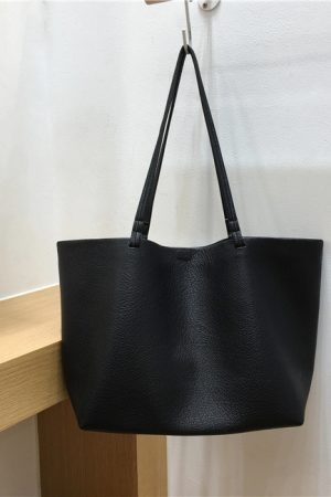 Soft Leather Single-Shoulder Tote Bag for Women - Versatile Minimalist Mother-Child Bag in Solid Color, Collapsible Design