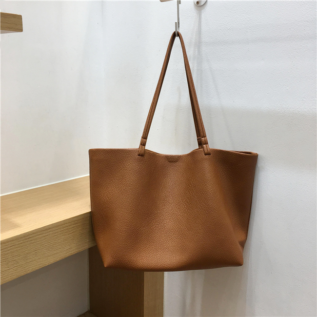 Soft Leather Single-Shoulder Tote Bag for Women - Versatile Minimalist Mother-Child Bag in Solid Color, Collapsible Design Soft Leather Single-Shoulder Tote Bag for Women - Versatile Minimalist Mother-Child Bag in Solid Color, Collapsible Design