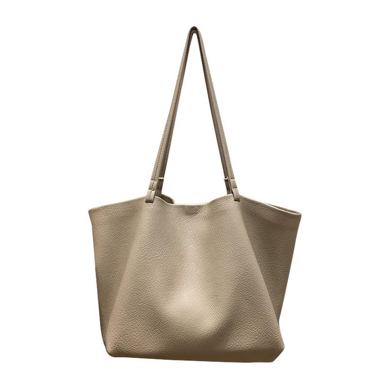 Soft Leather Single-Shoulder Tote Bag for Women - Versatile Minimalist Mother-Child Bag in Solid Color, Collapsible Design Soft Leather Single-Shoulder Tote Bag for Women - Versatile Minimalist Mother-Child Bag in Solid Color, Collapsible Design