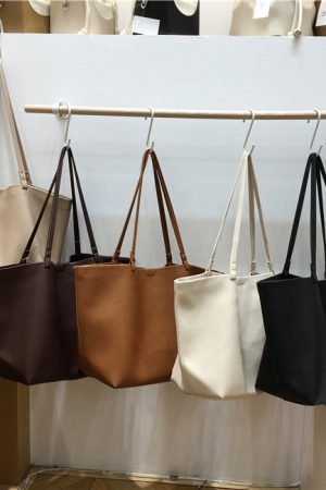 Soft Leather Single-Shoulder Tote Bag for Women - Versatile Minimalist Mother-Child Bag in Solid Color, Collapsible Design