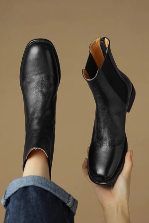 Soft Sole Non-Rubbing Chelsea Boots for Women - 3cm Thick Heel, Genuine Leather, Round Toe, Italian Style, Comfortable Fashion Footwear