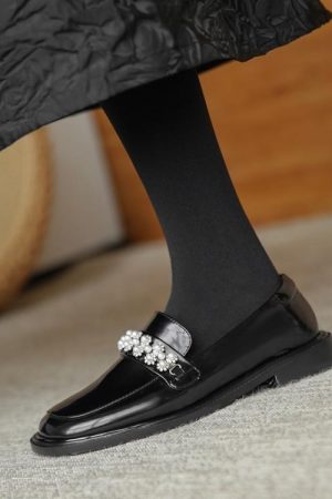 Soft Sole Non-Rubbing Chunky Heel Women's Flats - Genuine Leather Black Shoes for Comfort and Style