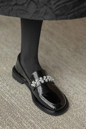 Soft Sole Non-Rubbing Chunky Heel Women's Flats - Genuine Leather Black Shoes for Comfort and Style