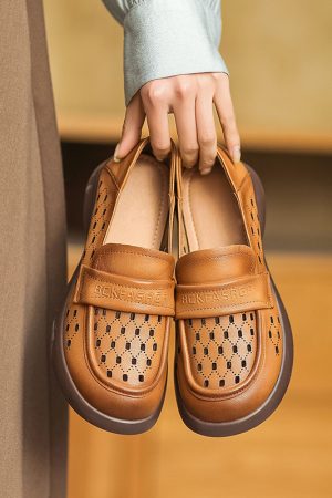 Soft-Soled Italian-Style Flats for Spring/Summer - Comfortable Hollow Genuine Leather Shoes