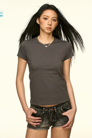 Solid Color Sorona Cool Feeling Short Sleeve T-Shirt for Women - Summer Minimalist Basic Fitted Slim Top