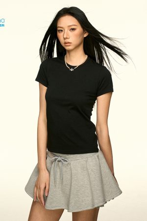 Solid Color Sorona Cool Feeling Short Sleeve T-Shirt for Women - Summer Minimalist Basic Fitted Slim Top