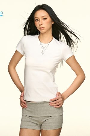 Solid Color Sorona Cool Feeling Short Sleeve T-Shirt for Women - Summer Minimalist Basic Fitted Slim Top