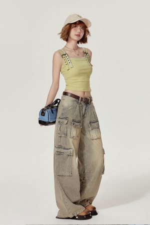 Spicy Girl American Style Fake Two-Piece Tank Top for Women - Slim Fit Flattering Camisole for Summer Outerwear