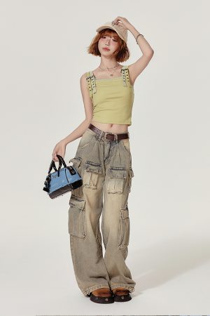 Spicy Girl American Style Fake Two-Piece Tank Top for Women - Slim Fit Flattering Camisole for Summer Outerwear