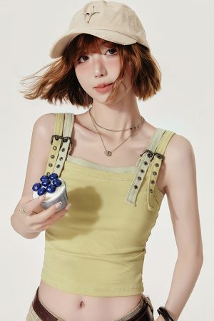 Spicy Girl American Style Fake Two-Piece Tank Top for Women - Slim Fit Flattering Camisole for Summer Outerwear