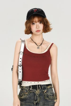 Spicy Girl American-Style Two-Piece Camisole for Women - Summer Slim Fit Top with Chest Pads, Flattering Outerwear, Y2K Fashion