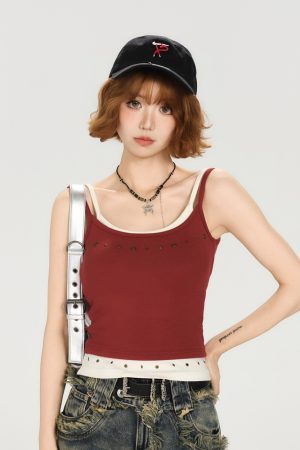 Spicy Girl American-Style Two-Piece Camisole for Women - Summer Slim Fit Top with Chest Pads, Flattering Outerwear, Y2K Fashion