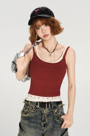 Spicy Girl American-Style Two-Piece Camisole for Women - Summer Slim Fit Top with Chest Pads, Flattering Outerwear, Y2K Fashion