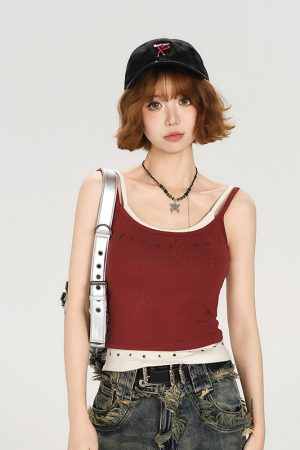 Spicy Girl American-Style Two-Piece Camisole for Women - Summer Slim Fit Top with Chest Pads, Flattering Outerwear, Y2K Fashion