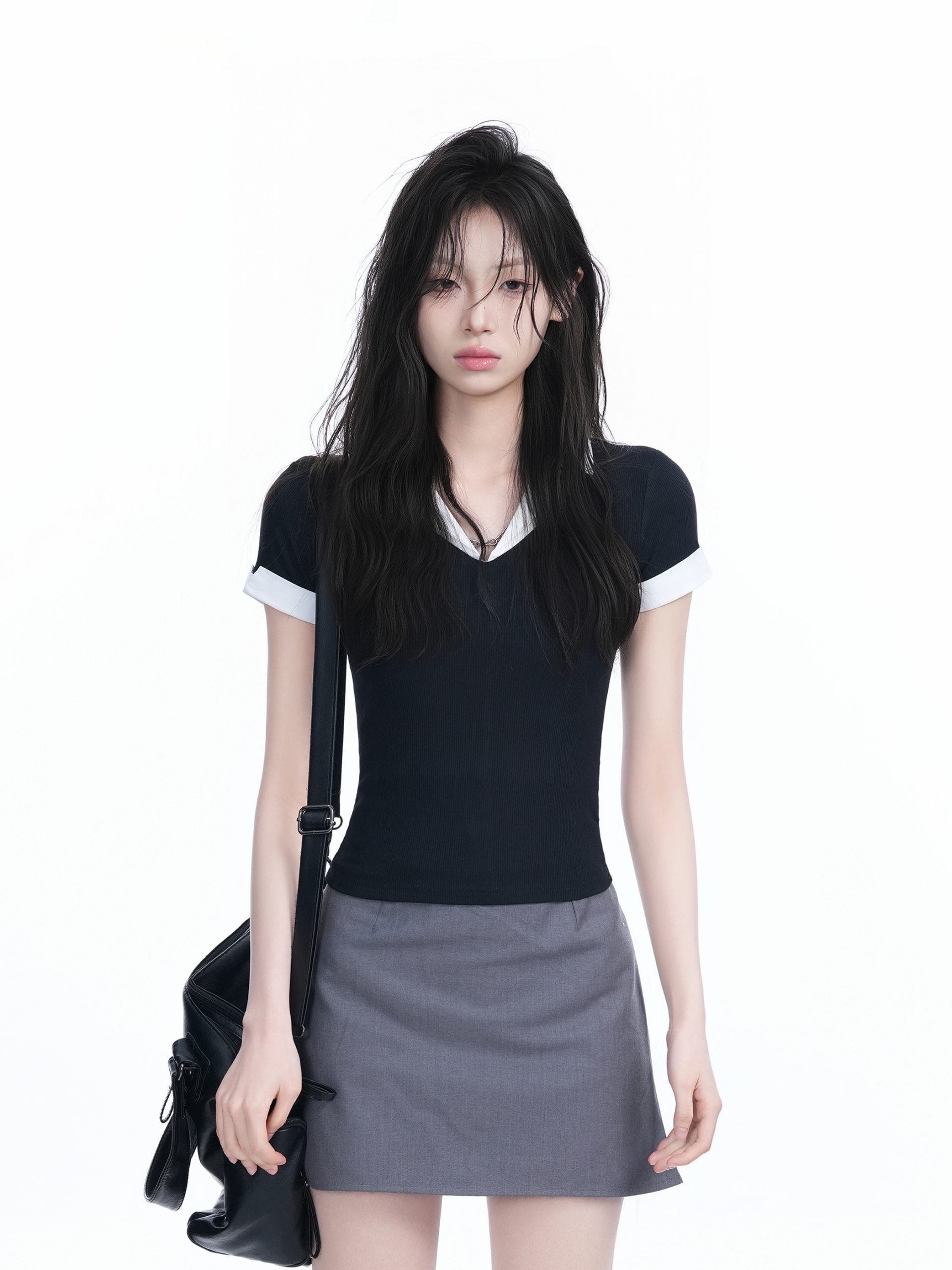 Spicy Girl College Style Fake Two-Piece Lapel Short Sleeve T-Shirt for Women - Fitted Shoulder Top, Trendy Y2K Fashion Spicy Girl College Style Fake Two-Piece Lapel Short Sleeve T-Shirt for Women - Fitted Shoulder Top, Trendy Y2K Fashion