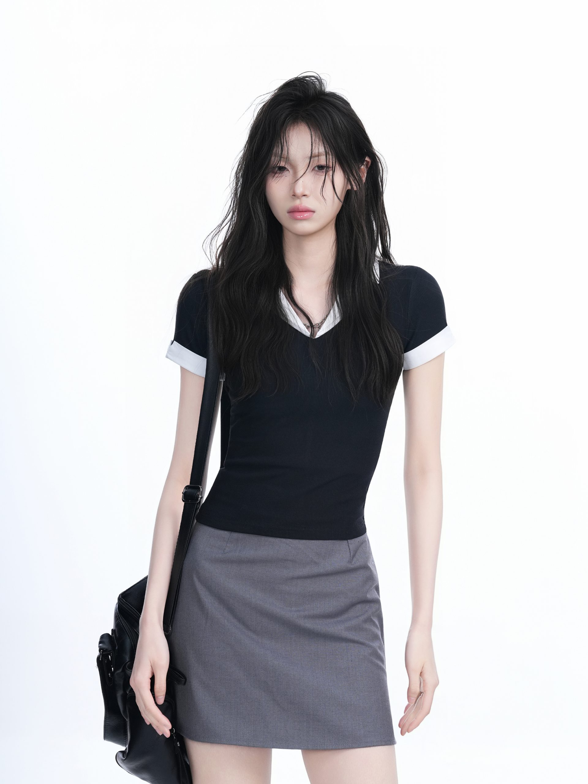 Spicy Girl College Style Fake Two-Piece Lapel Short Sleeve T-Shirt for Women - Fitted Shoulder Top, Trendy Y2K Fashion Spicy Girl College Style Fake Two-Piece Lapel Short Sleeve T-Shirt for Women - Fitted Shoulder Top, Trendy Y2K Fashion