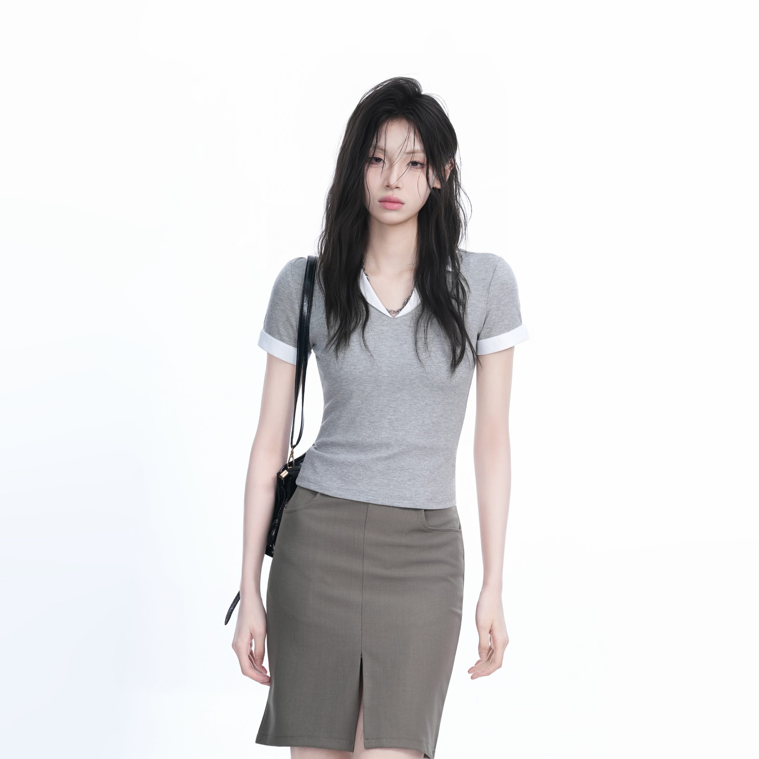 Spicy Girl College Style Fake Two-Piece Lapel Short Sleeve T-Shirt for Women - Fitted Shoulder Top, Trendy Y2K Fashion Spicy Girl College Style Fake Two-Piece Lapel Short Sleeve T-Shirt for Women - Fitted Shoulder Top, Trendy Y2K Fashion