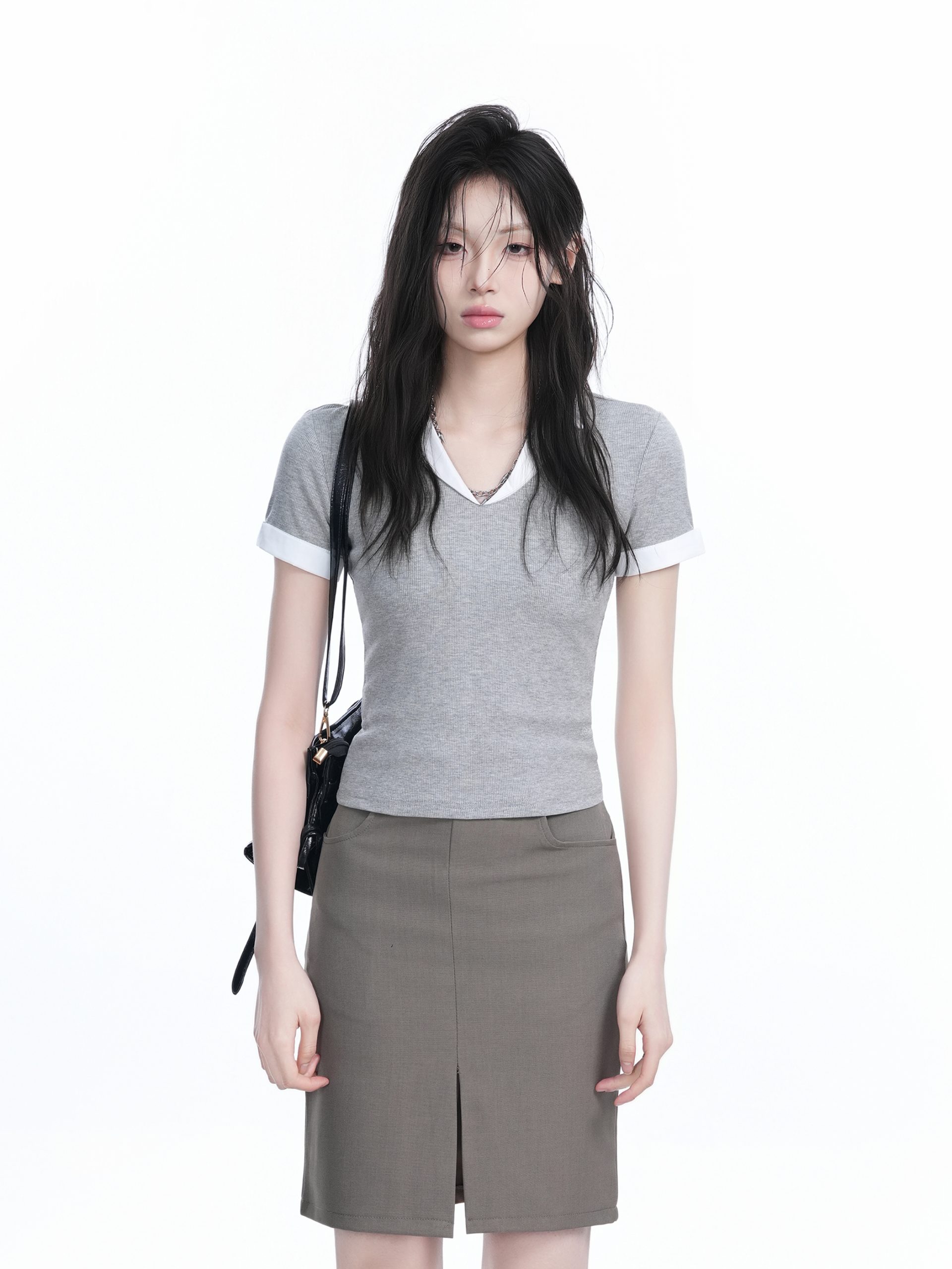 Spicy Girl College Style Fake Two-Piece Lapel Short Sleeve T-Shirt for Women - Fitted Shoulder Top, Trendy Y2K Fashion Spicy Girl College Style Fake Two-Piece Lapel Short Sleeve T-Shirt for Women - Fitted Shoulder Top, Trendy Y2K Fashion