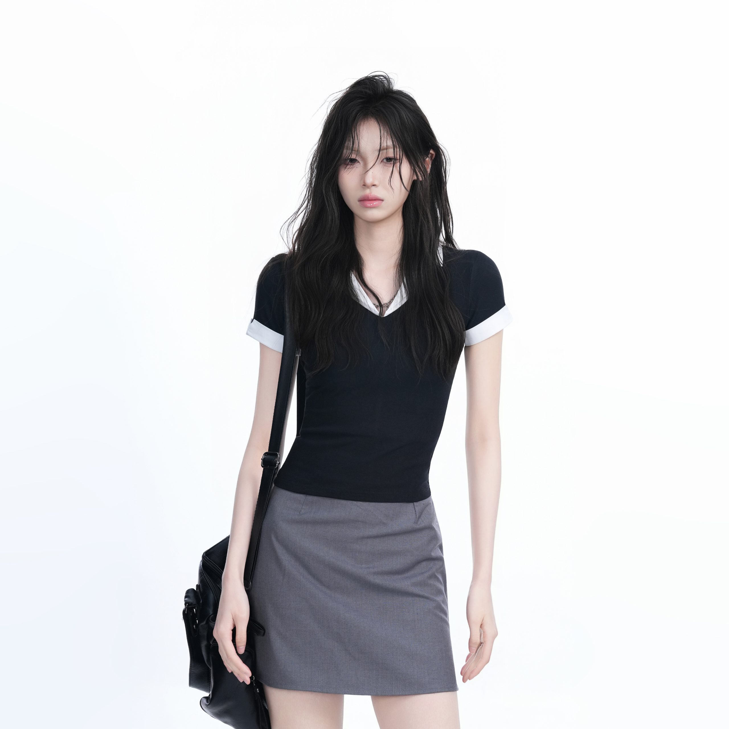 Spicy Girl College Style Fake Two-Piece Lapel Short Sleeve T-Shirt for Women - Fitted Shoulder Top, Trendy Y2K Fashion Spicy Girl College Style Fake Two-Piece Lapel Short Sleeve T-Shirt for Women - Fitted Shoulder Top, Trendy Y2K Fashion