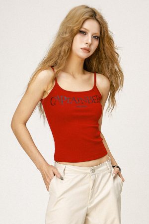 Spicy Girl Dopamine Strap Top - Summer Sleeveless T-Shirt with Beer Captain American Design