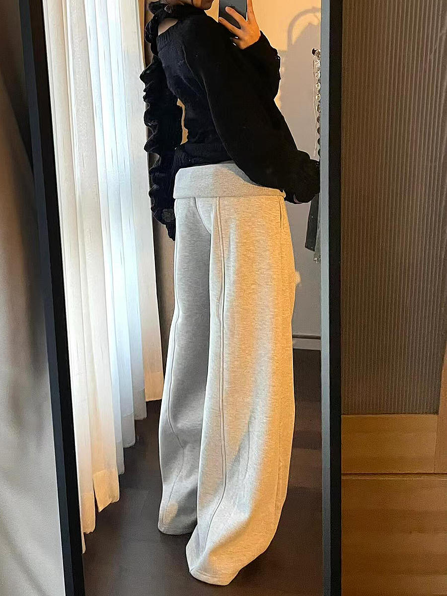 Spicy Girl Gray Casual Wide-Leg Sweatpants for Women - Loose Draped American-Style Sports Pants for Spring and Autumn Spicy Girl Gray Casual Wide-Leg Sweatpants for Women - Loose Draped American-Style Sports Pants for Spring and Autumn