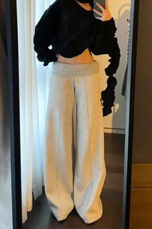 Spicy Girl Gray Casual Wide-Leg Sweatpants for Women - Loose Draped American-Style Sports Pants for Spring and Autumn