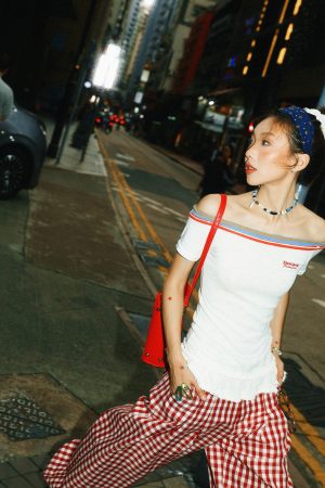 Spicy Girl Hem Spliced Lace Short Sleeve Off-Shoulder T-Shirt for Women - Summer Thin Breathable American Style