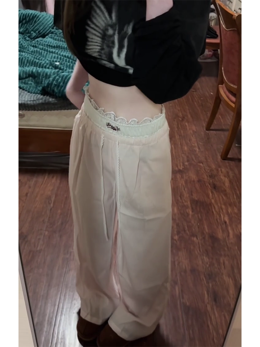 Spicy Girl Lace Patchwork Striped Cargo Pants for Women - Loose Straight Wide-Leg Hip-Hop Casual Sports Trousers Spicy Girl Lace Patchwork Striped Cargo Pants for Women - Loose Straight Wide-Leg Hip-Hop Casual Sports Trousers