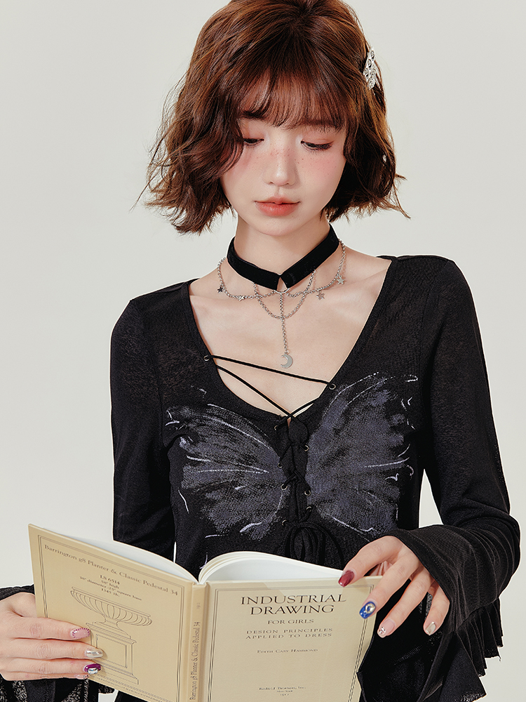 Spicy Girl Long Sleeve T-Shirt with Ruffled Edge - Women's Autumn Knit Cardigan Jacket in American Style, Casual Chic Fashion Spicy Girl Long Sleeve T-Shirt with Ruffled Edge - Women's Autumn Knit Cardigan Jacket in American Style, Casual Chic Fashion