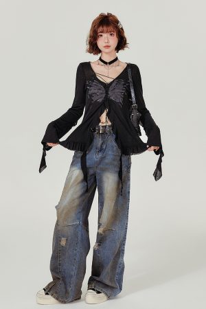 Spicy Girl Long Sleeve T-Shirt with Ruffled Edge - Women's Autumn Knit Cardigan Jacket in American Style, Casual Chic Fashion