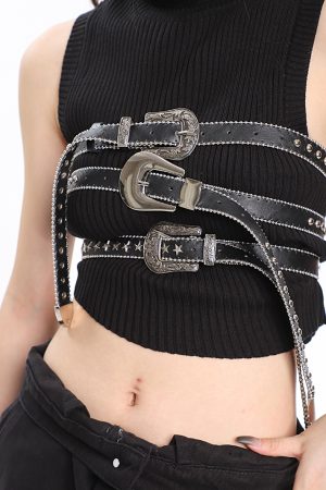 Spicy Girl Metal Work Belt - American Style Niche Design with Star Accents for Trendy 90s and Y2K Fashion