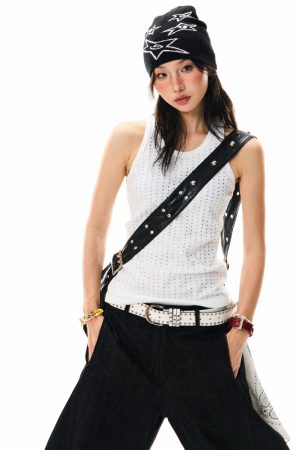 Spicy Girl Rhinestone Black Camisole - Slim Fit Summer Top for Women - American Style Fashion, Y2K Inspired