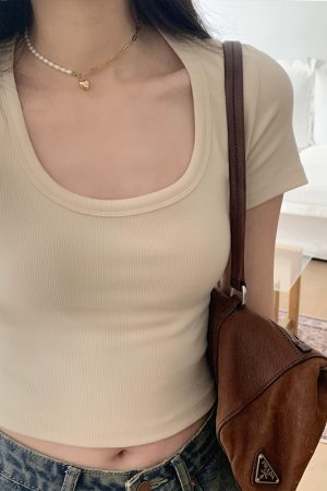 Spicy Girl Summer T-Shirt - Sweet and Stylish High-End Half Sleeve Shoulder Top for Trendy Looks