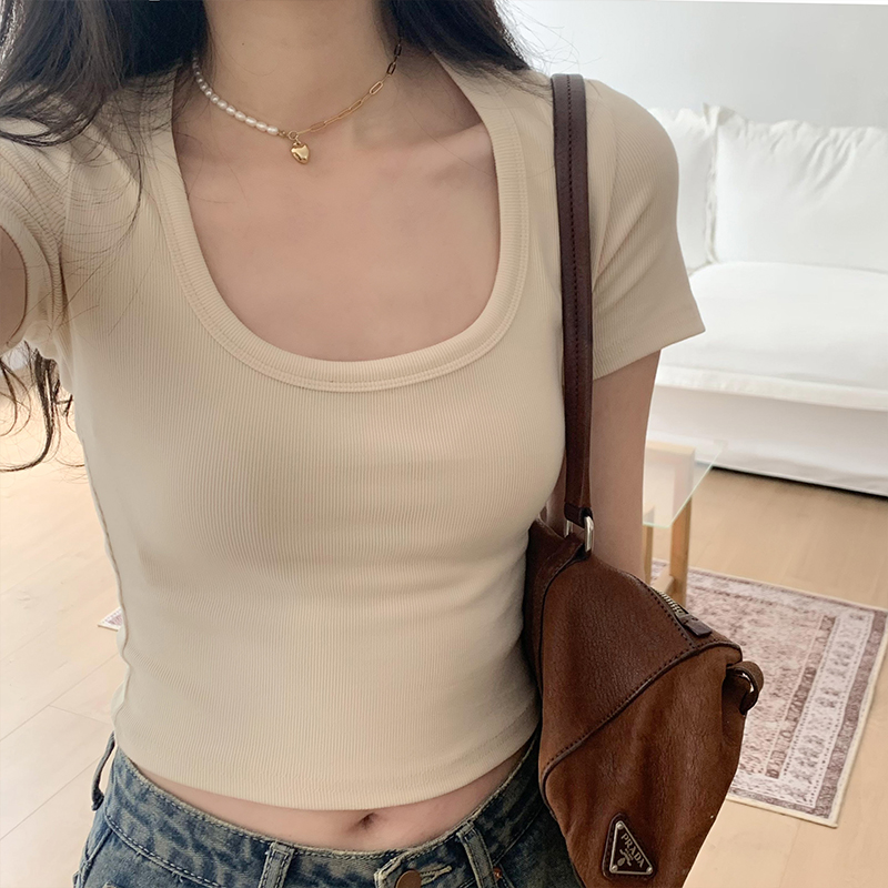 Spicy Girl Summer T-Shirt - Sweet and Stylish High-End Half Sleeve Shoulder Top for Trendy Looks Spicy Girl Summer T-Shirt - Sweet and Stylish High-End Half Sleeve Shoulder Top for Trendy Looks