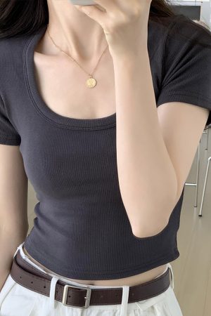 Spicy Girl Summer T-Shirt - Sweet and Stylish High-End Half Sleeve Shoulder Top for Trendy Looks