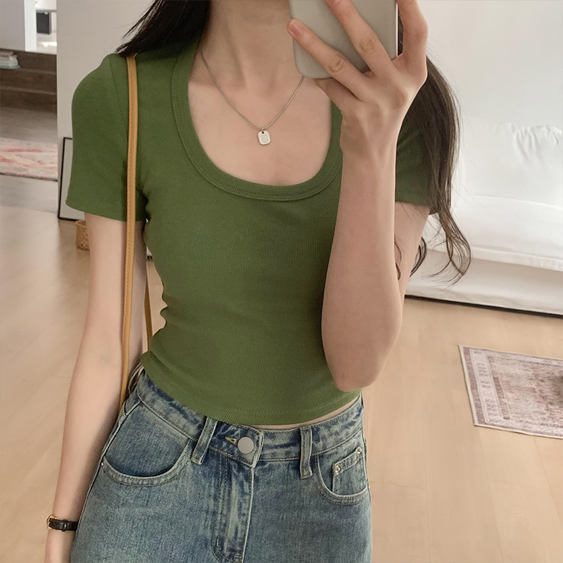 Spicy Girl Summer T-Shirt - Sweet and Stylish High-End Half Sleeve Shoulder Top for Trendy Looks Spicy Girl Summer T-Shirt - Sweet and Stylish High-End Half Sleeve Shoulder Top for Trendy Looks