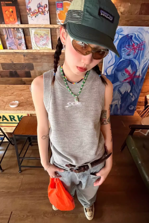 Spicy Girl Tank Top - American Style Knitted Sleeveless T-Shirt with Letter Embroidery - Summer Basic Street Fashion