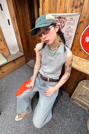 Spicy Girl Tank Top - American Style Knitted Sleeveless T-Shirt with Letter Embroidery - Summer Basic Street Fashion