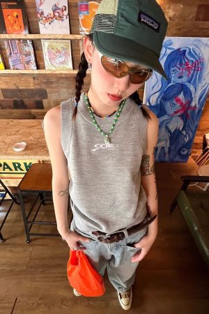 Spicy Girl Tank Top - American Style Knitted Sleeveless T-Shirt with Letter Embroidery - Summer Basic Street Fashion