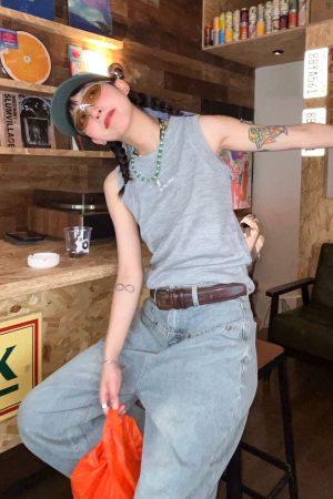 Spicy Girl Tank Top - American Style Knitted Sleeveless T-Shirt with Letter Embroidery - Summer Basic Street Fashion