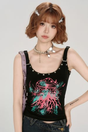 Spicy Girl Tank Top for Women - American Style Sleeveless Summer Top with Fitted Design and Studded Details